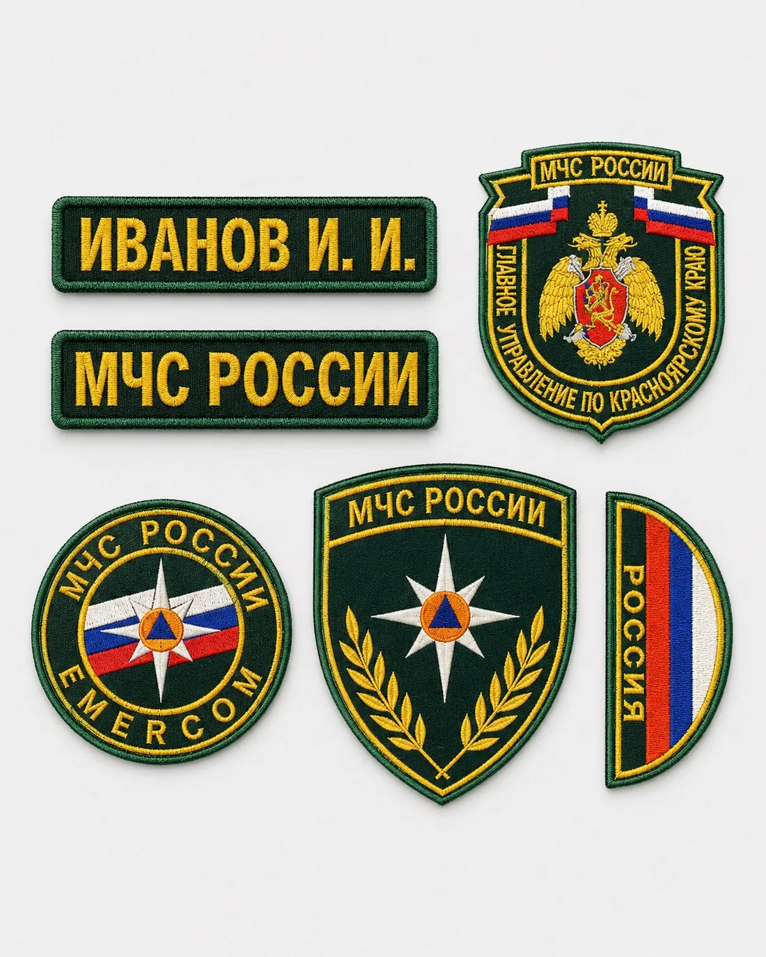 Комплект зелёных нашивок и шевронов МЧС России